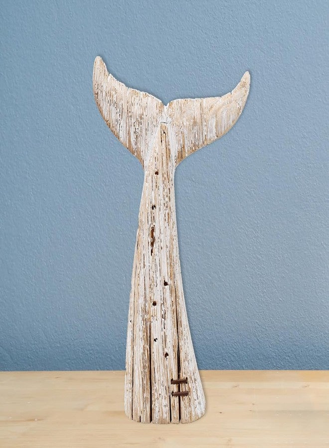 E-view Wood Whale Statue Wooden Nautical Decor for Home - Antique Fish Figures Decoration Animal Statues Beach Themed Wall Art (Whale Tail Figurine) - Image 5